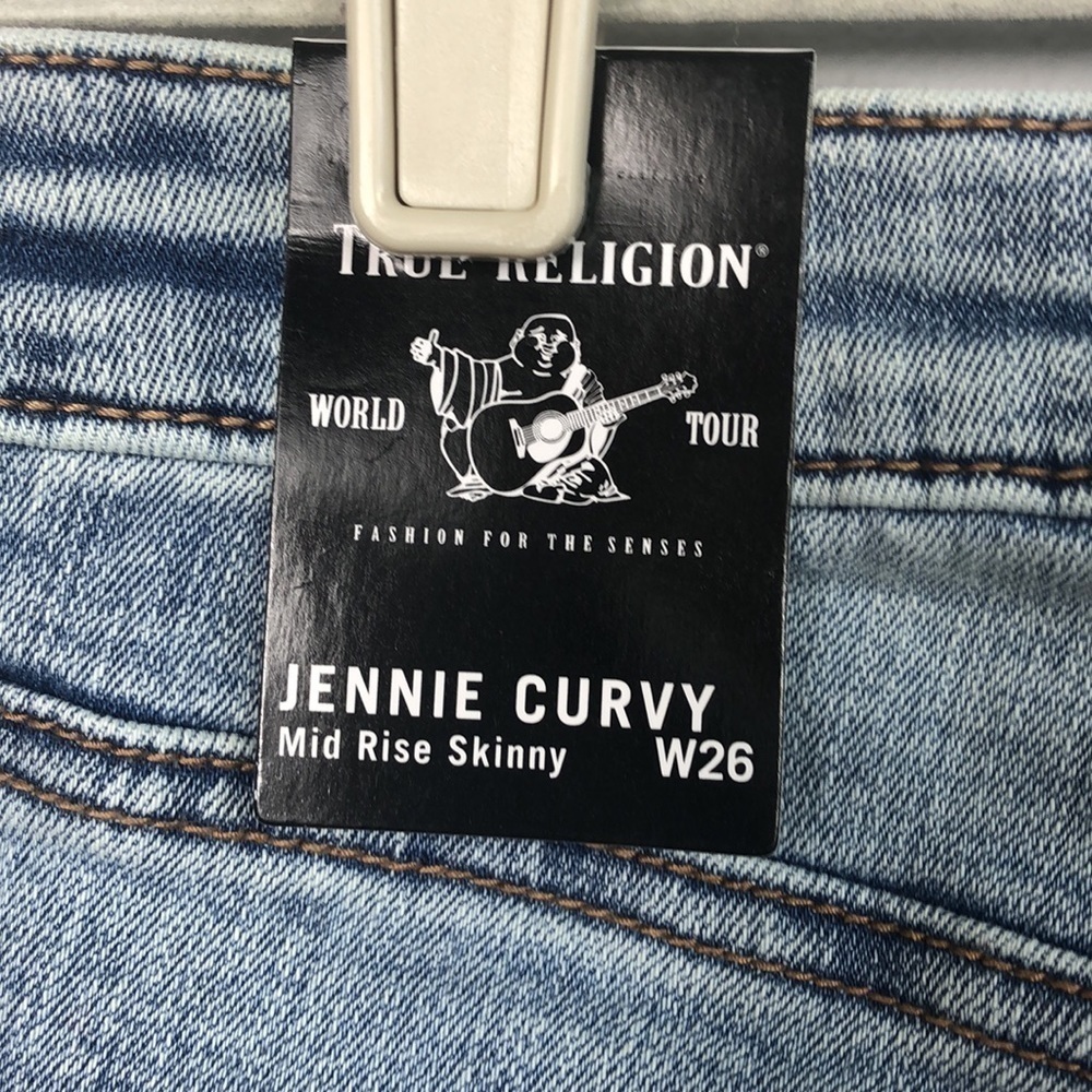 NWT TRUE RELIGION Jenny Curvy Jeans Mid Rise Skinny Vintage Light Wash 26 Fray - Picture 11 of 12